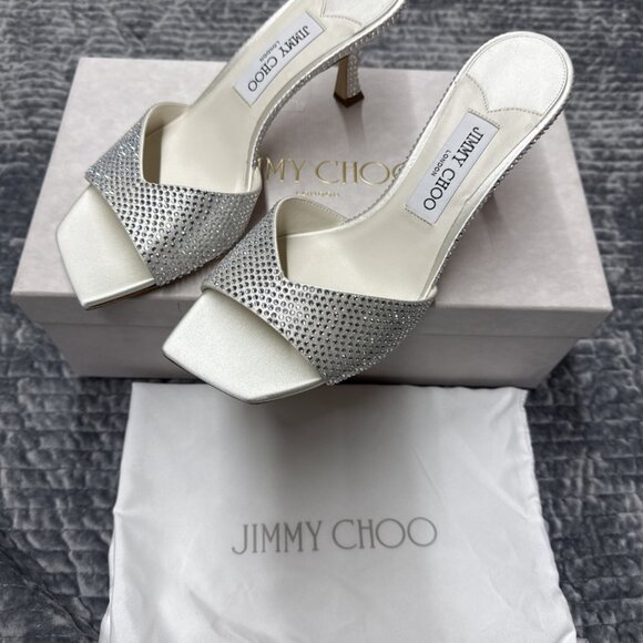 Jimmy Choo Skye 70 Ivory/clear Rhinestone And Satin High Heel - Picture 2 of 10